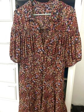 Free People Floral Puff-Sleeve Midi Dress